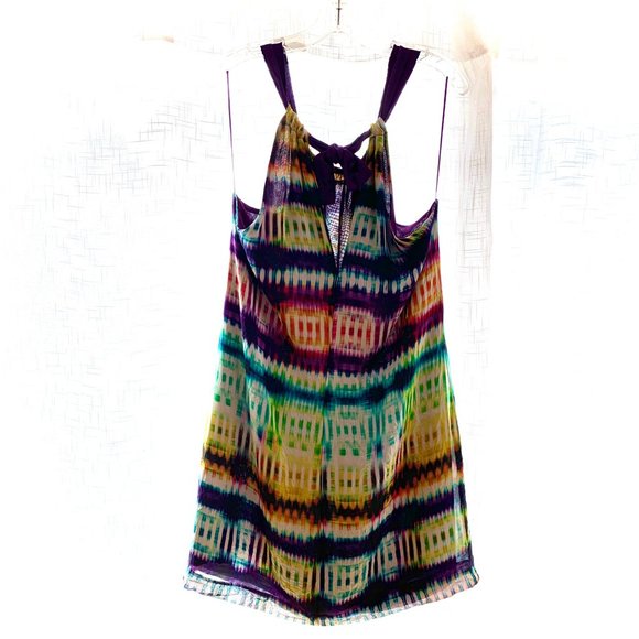 Trina Turk silk halter shift. Fully adjustable tie back. Fully lined. Multicolor - Picture 3 of 14